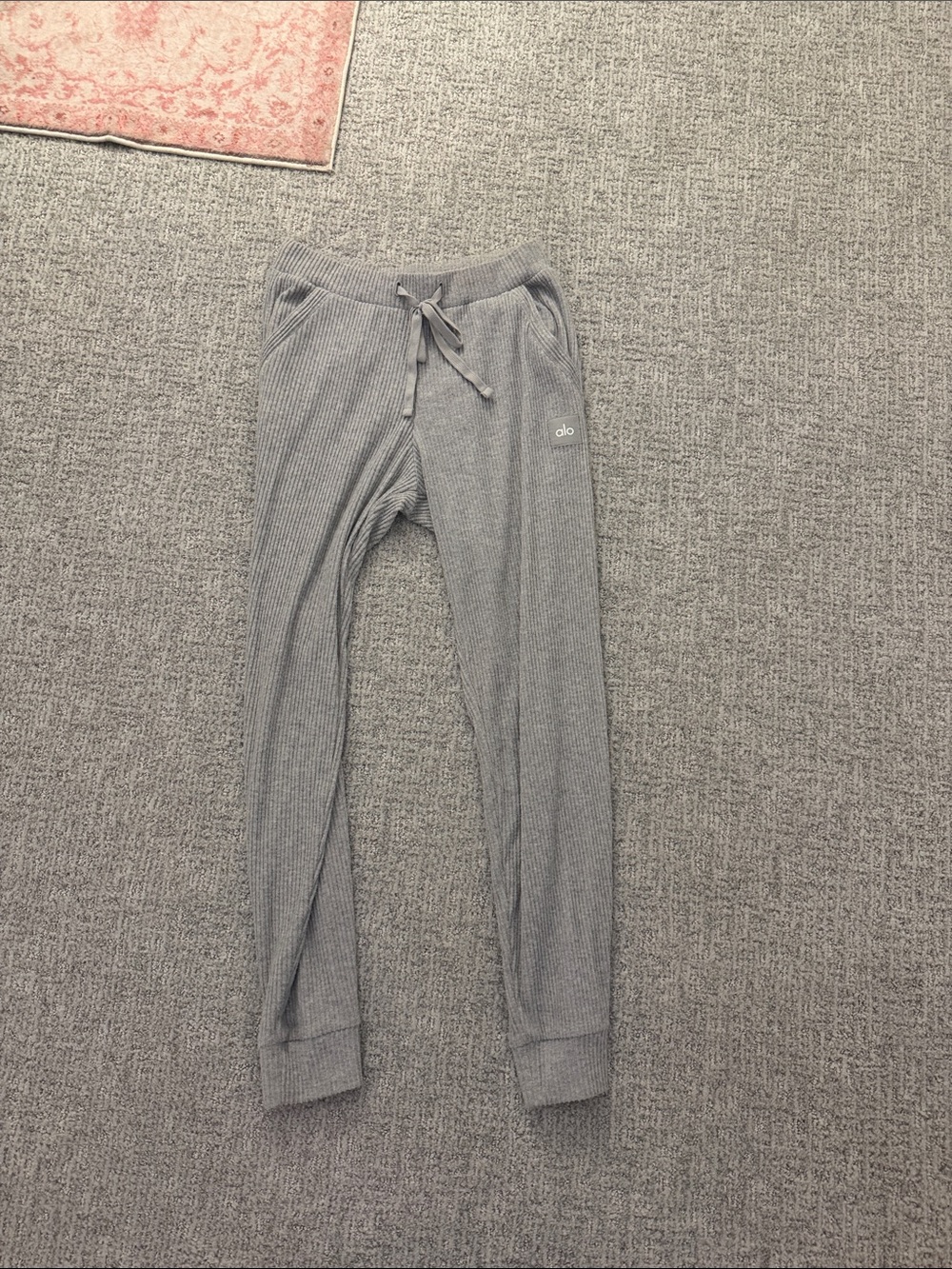 ALO Yoga Kids Gray Ribbed Joggers with Drawstring